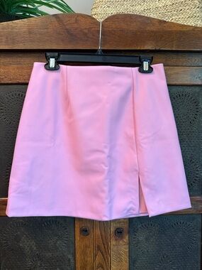 Maeve Pastel Pink Mini Skirt with Front Slit
